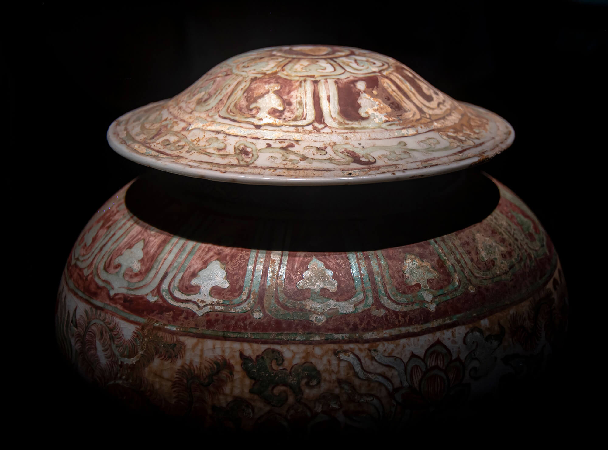 Close-up of an ancient ceramic pot