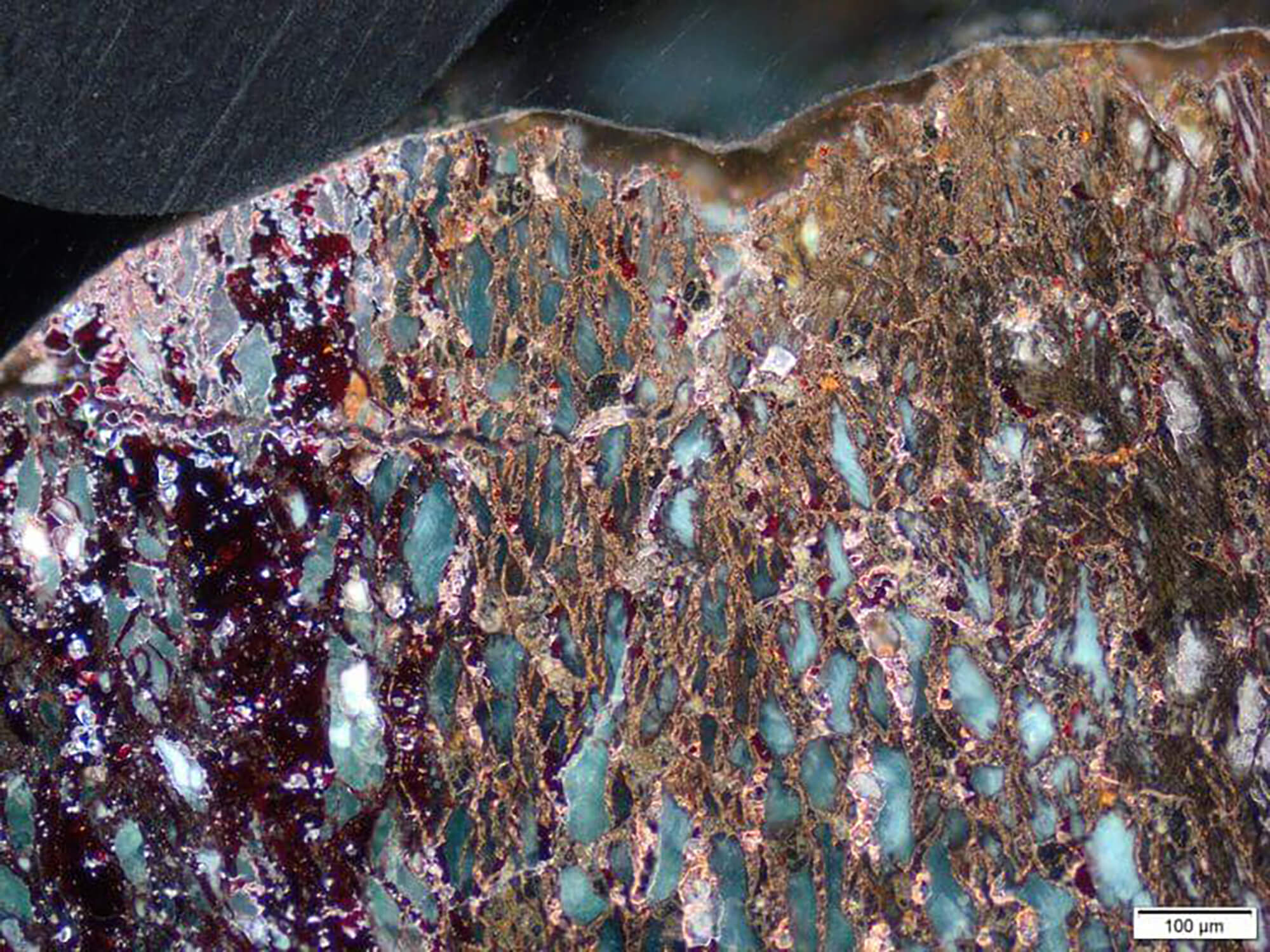 Close-up microscope image of metal corrosion