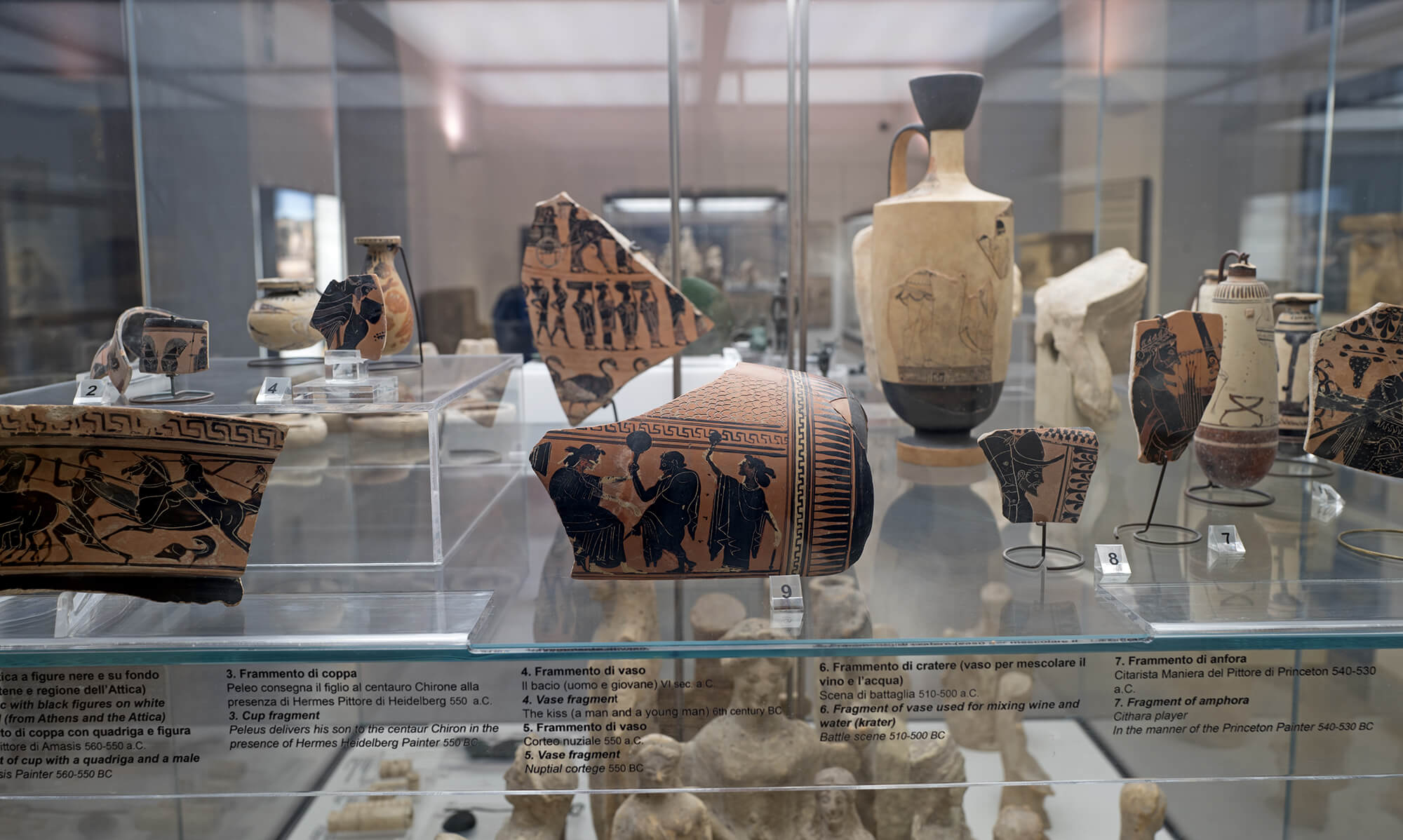 Ceramic artifacts displayed in a museum