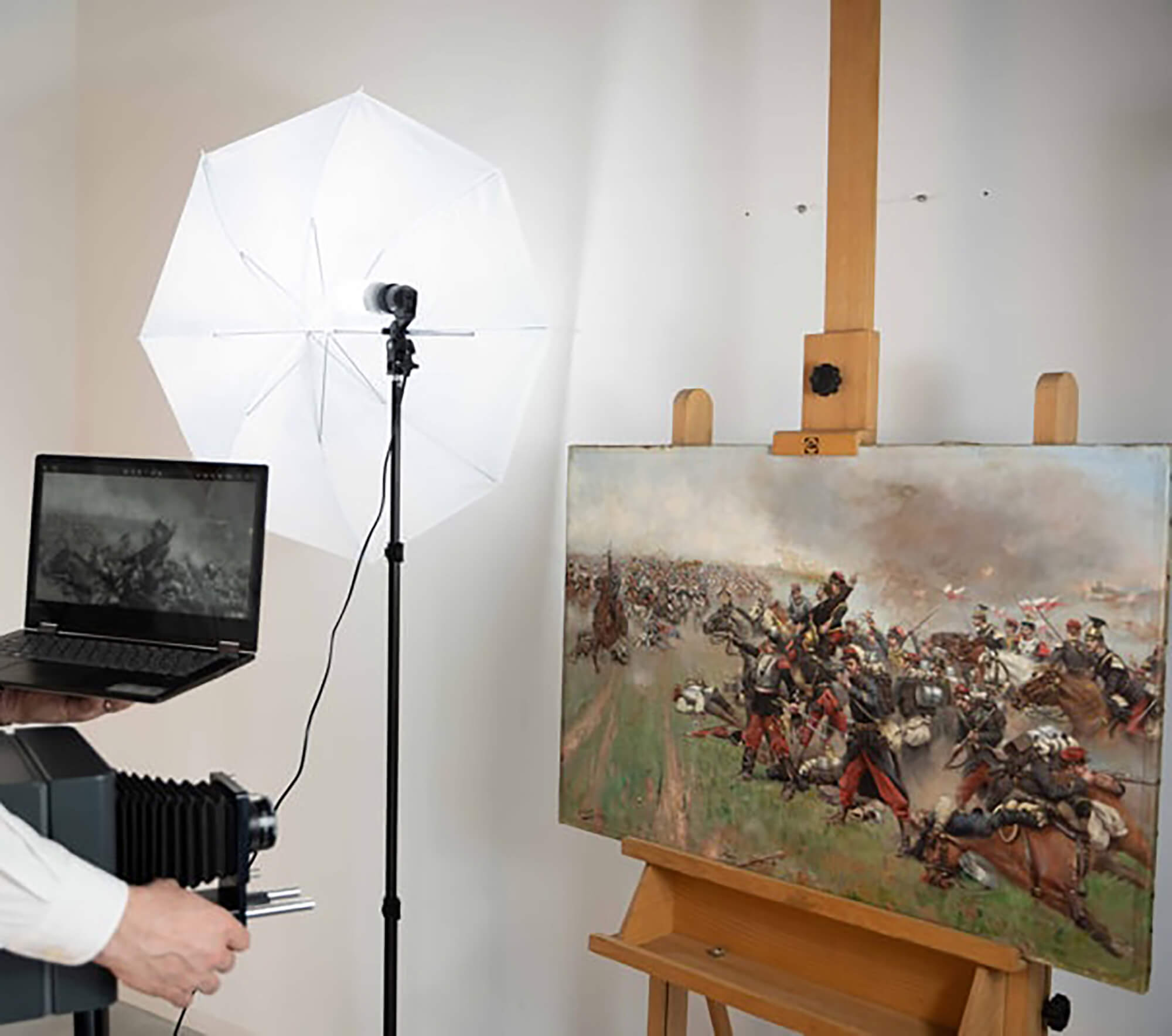 Scientific X-ray imaging of a painted artwork revealing underlying layers